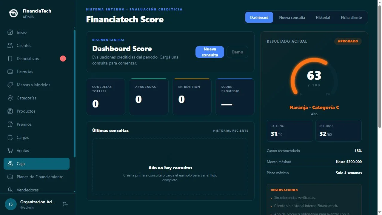 Módulo de scoring de FinanciaTech en producción con datos de demostración