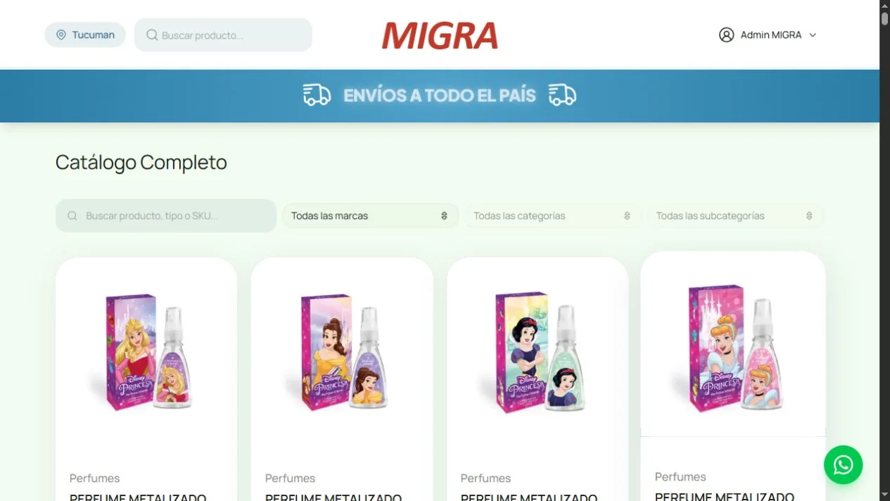 Catálogo real de MIGRA Distribuciones en producción