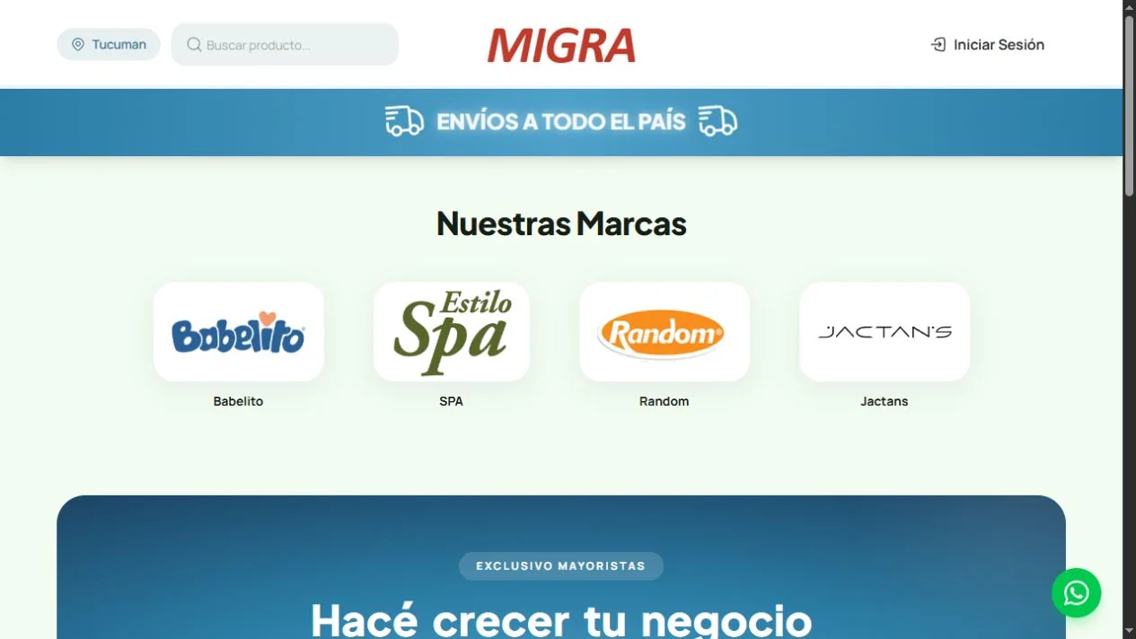 Home pública de MIGRA Distribuciones en producción